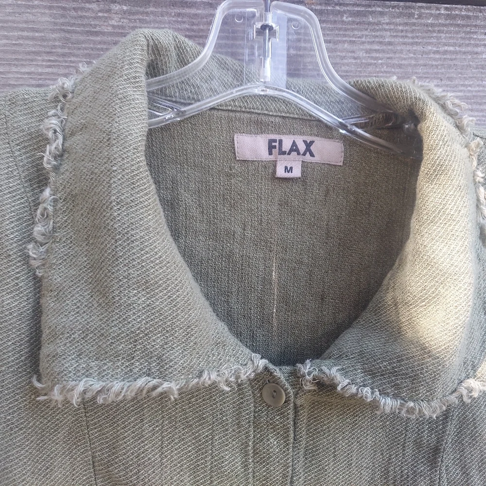 FLAX Sage Green Button Down Shirt M - Picture 2 of 4